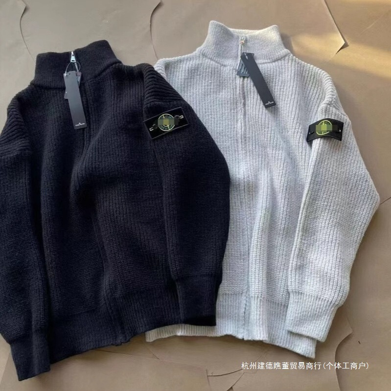 欧美潮牌重磅高版秋冬保暖麻花情侣立领拉链毛衣毛衣岛黑色免烫|undefined
