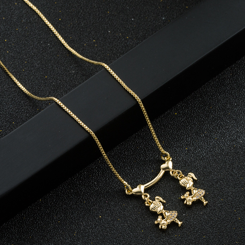 Motheru0027s Day Gift Necklace Fashion Smiley Copper Zircon Clavicle Chain