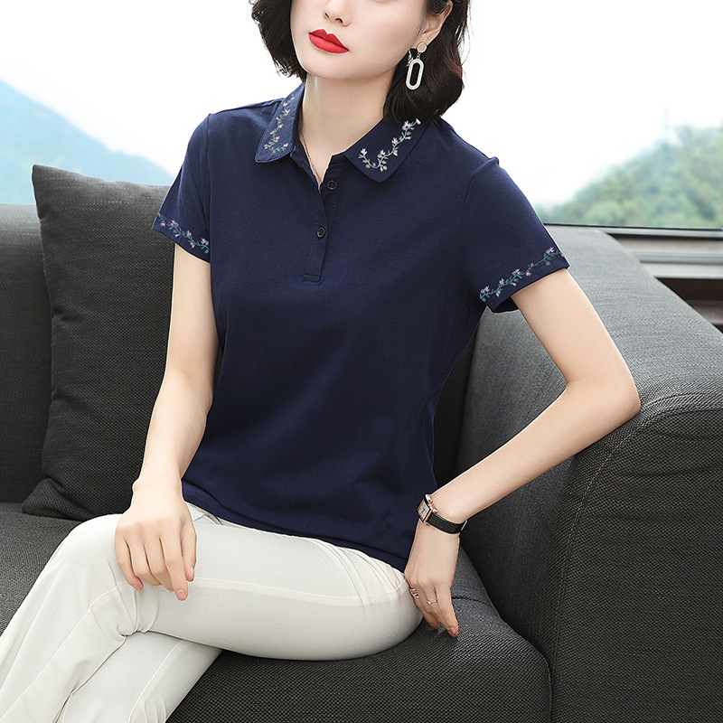 POLO Collar Short-sleeved T-shirt Women's Summer 2023 New Simple Pullover Large Size Top Mother's Collar Shirt