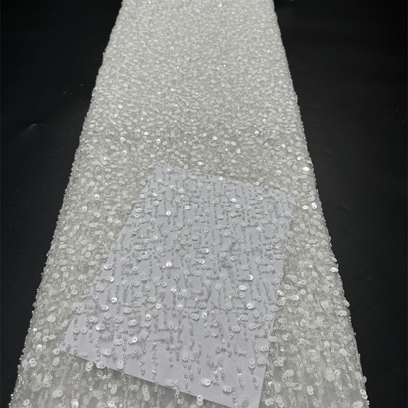 Fábrica al por mayor sequinilla bordada perlas tubo bordado tela de moda rendimiento de escenario ropa de vestir de alta calidad tela