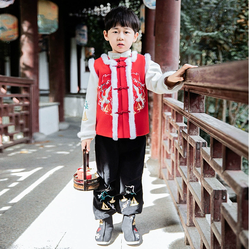 Hanfu 2024 для мальчиков, новый зимний костюм на флисовой подкладке, год Дракона, Детская Новогодняя одежда для новогодних мальчиков, костюм для выступлений молодого мастера Тан