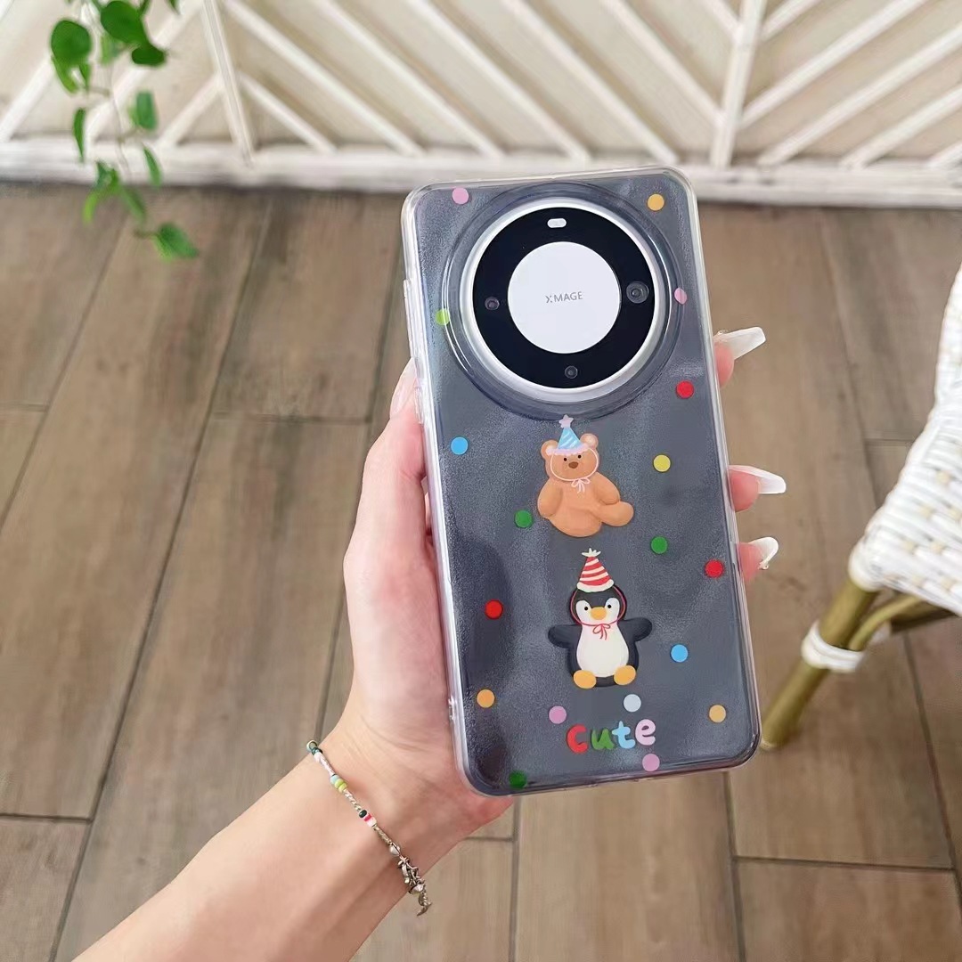 Estilo coreano ins Color Wave Point Penguin Bear para iPhone14 funda para teléfono móvil 15ProMax Apple 13 Huawei 70P