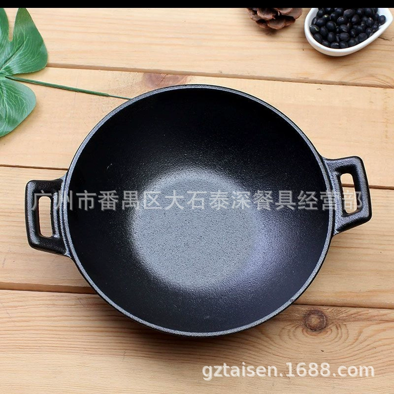 Thickened cast iron double-eared dry pot special tableware alcohol stove restaurant farmhouse commercial pot new Japanese-style pot