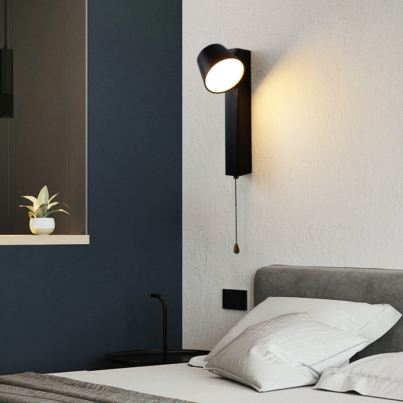 Modern Minimalist Indoor Black and White Wall Lamp with Switch Bedside Reading Lamp Study Living Room Tv Wall Aisle Lamp
