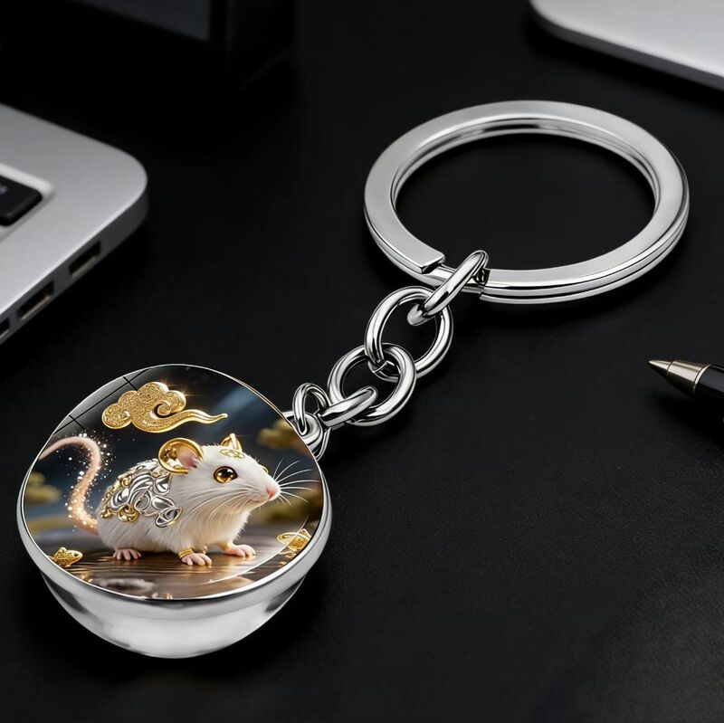 Dropshipping Luminous Glass Zodiac Twelve Animal Signs Rotating Keychain Car White Classic Zodiac Keychain