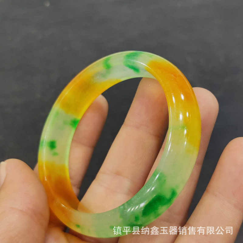 Wholesale High-Quality Imitation Jade Ice-Type Three-Color Bracelet, Quartzite Jade Bracelet, Jade-Colored Three-Color Flat Bar Jade Bracelet