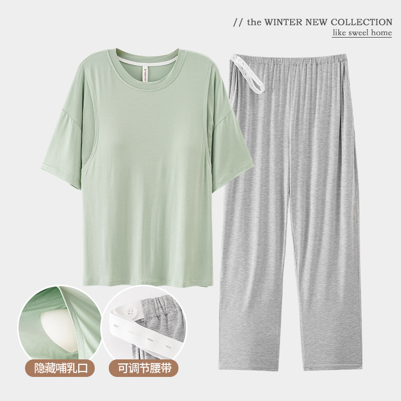 여름 얇은 모달 얼음 쿨 코튼 임산부 잠옷 플러스 사이즈 가슴 패드 컵 홈 옷을 입은 느슨한 모유 수유