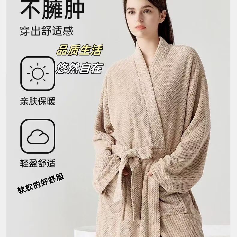 优选菠萝纹浴袍女吸水速干珊瑚绒浴巾裹巾大人秋冬浴衣睡袍浴批发