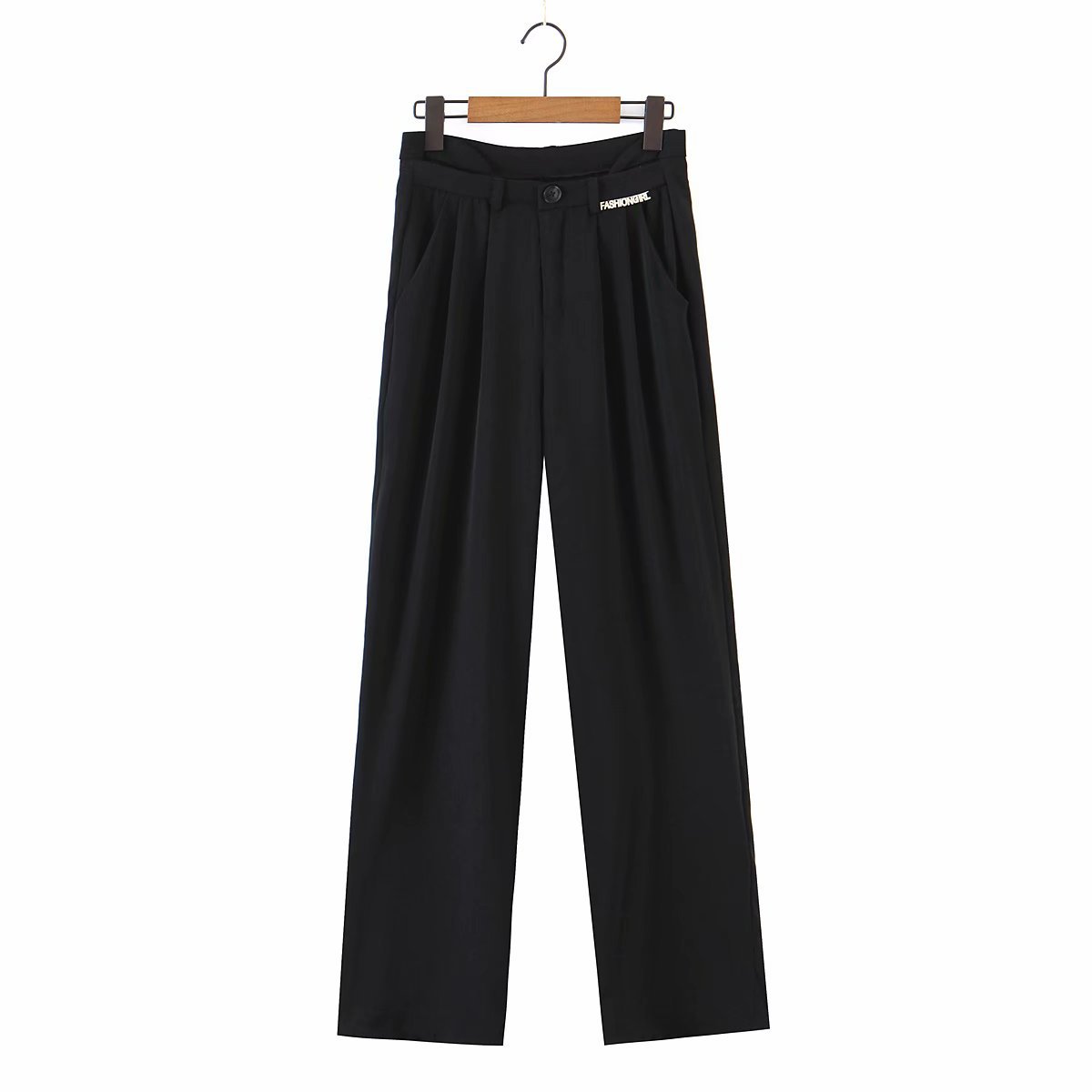 solid color high waist drape loose straight-leg suit pants  NSAM55350