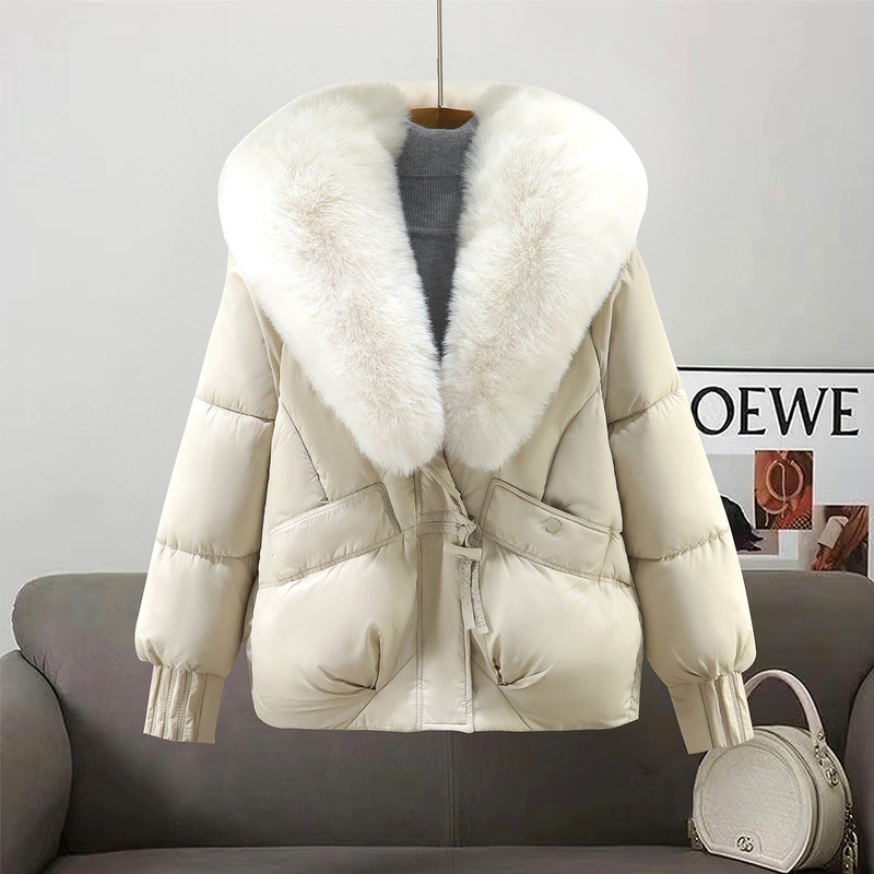 2025 comercio exterior transfronterizo nueva ropa de algodón de moda mujer cálida gran cuello de cabello temperamento coreano corto abrigo de algodón de mujer
