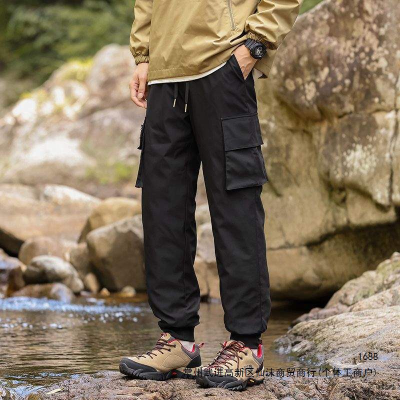 Men's down-filled winter outdoor workwear style, windproof, warm, tapered leg, trendy, versatile, thickened, straight leg pants.