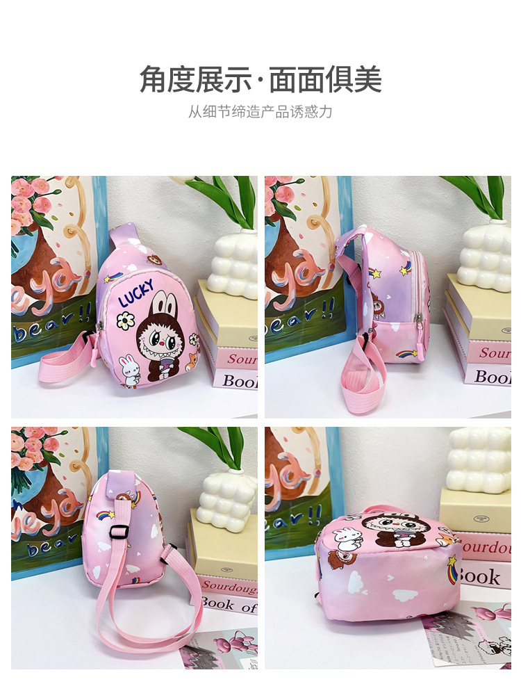 Large-capacity children's chest bag with printed patterns, cute cartoon casual single-shoulder crossbody bag for boys and girls, coin purse, trendy baby matching Application Scenario