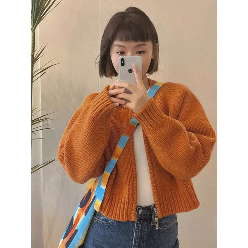 灰色短款毛衣外套女装秋冬2025新款宽松加厚拉链开衫长袖针织上衣|undefined