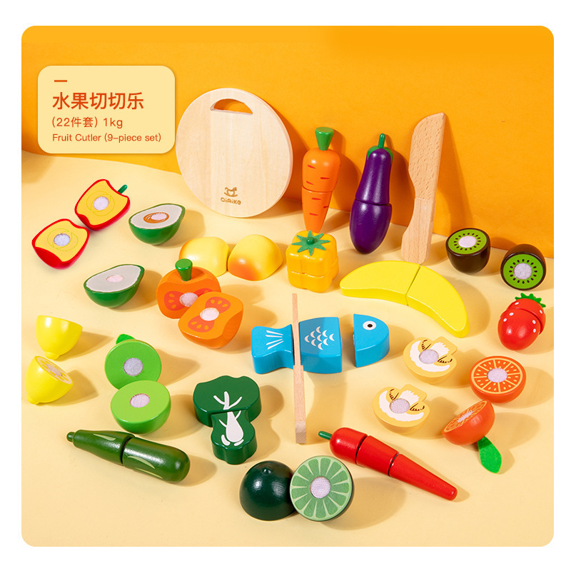 Bandeja de madera para cortar frutas y verduras para niños, juguete magnético de simulación, juguetes educativos para edades tempranas, regalo de cumpleaños para niñas, venta al por mayor image 13