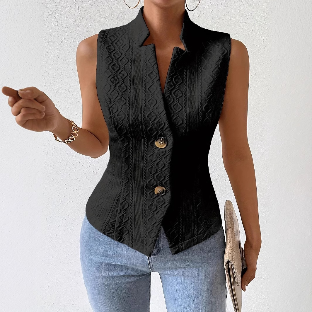 Sleeveless Vest Women's Versatile Suit Casual Jacket Button Vest Top_voghion.com