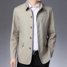 男士风衣新款中年休闲外套中长款男装薄款棉爸爸装宽松上衣