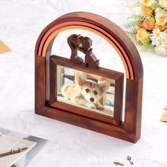 レインボーブリッジ犬記念フォトフレーム木製猫犬ペット同情彫刻お見舞いプレゼントホームデコレーション