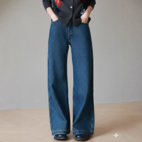 【加绒牛仔】复古水洗高支棉复合绒高腰阔腿牛仔裤通勤显瘦直筒裤