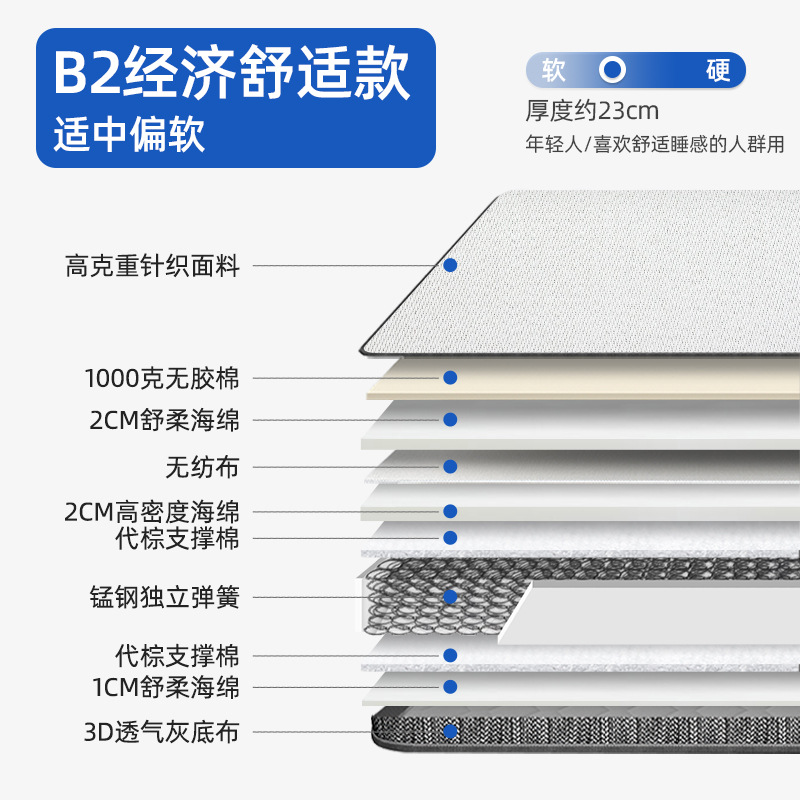 B2 경제적이고 편안한 모델 [진드기방지원단 + 망간강 독립스프링, 두께 23cm]