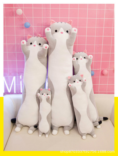 Long Cat-Shaped Plush Pillow Toy, Cross-Border Bestseller, 50-130cm Lying Cat Doll