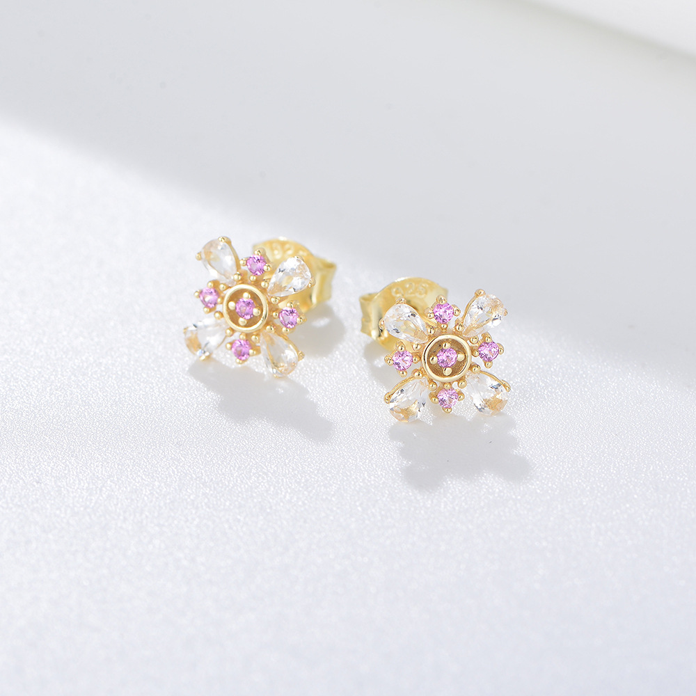 925 plata esterlina estilo francés de alto grado Rosa circón pétalo Stud pendientes femeninos europeos y americanos ins personalizado pendientes pequeños pendientes frescos