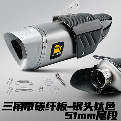 Motorcycle exhaust pipe: Exhaust Pipe Stainless Steel Tail - triangular-carbon-plate-silver-head-titanium-color