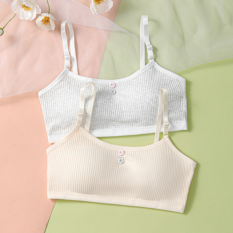 Thin Cup Bra with Mesh Back, Small Chest, Lightweight Underwear, Breathable Cotton Anti-Bump Vest for Girls and Primary School Students