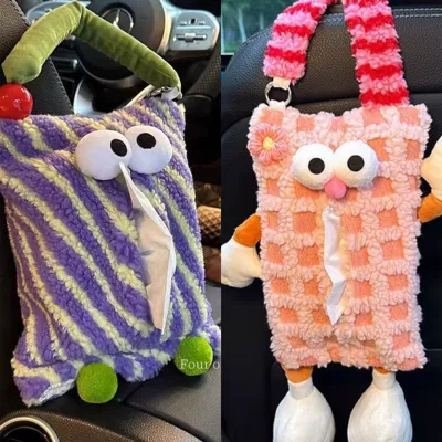 Bag Car Tissue Box Car — Car tissue box/set - no-specifications-purple-striped-big-eyes-pink-plaid-monster
