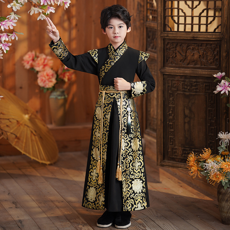 漢服男童國學服古裝朗誦表演服中國風唐裝王爺俠客少爺兒童演出服