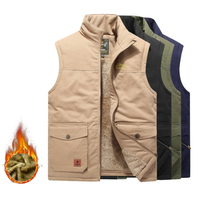 Мужской жилет с несколькими карманами на флисовой подкладке, утолщенный хлопковый жилет больших размеров, уличный теплый жилет с защитой от холода 9816R