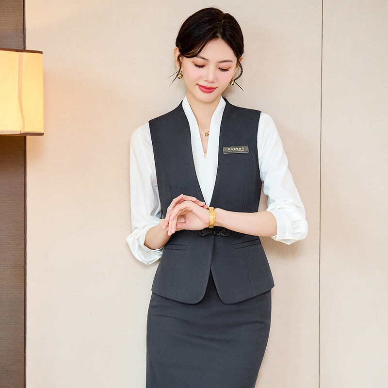 회색 양복 조끼 전문 세트 여성 호텔 프런트 데스크 매니저 감독 양복 조끼 케이터링 웨이터 바지