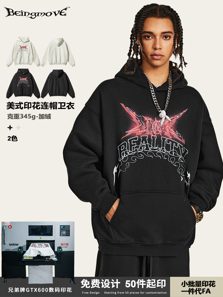 2025 otoño estilo americano estilo gótico letras impresión casual chaqueta con capuz suelta chaqueta con capuz para hombres transfronterizos