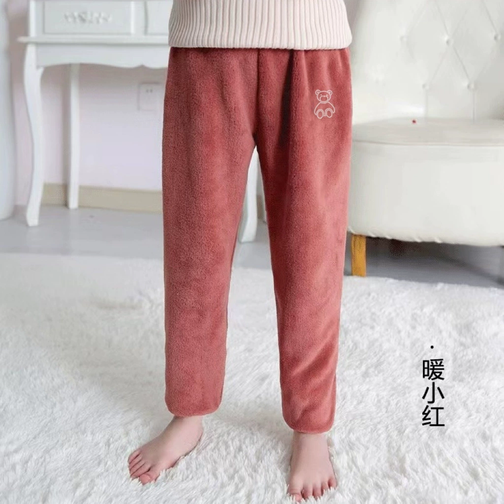 Children's coral velvet double-sided keep warm trousers for men and women for leisure, for teenagers