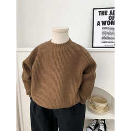 男童毛衣韩版纯色百搭圆领套头针织衫2025新款秋冬儿童洋气毛线衣