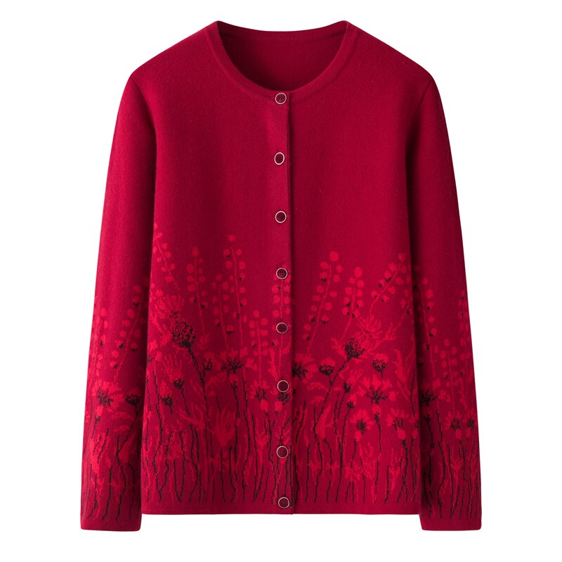 Mother's Clothes Thickened Middle-aged and Elderly Women's Clothing Western Style Sweater Cardigan Coat Mother-in-law Wedding Dress Grandma's Cashmere Sweater