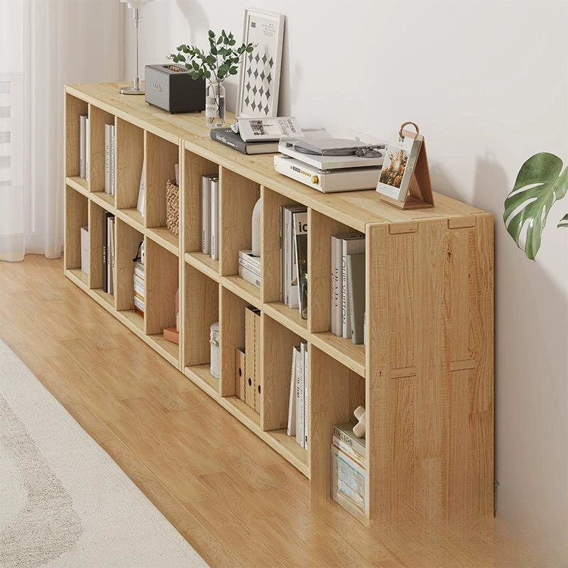 Бытовой шкаф с полной сеткой от производителя, низкий сосновый книжный шкаф, книжная полка, стеллаж для хранения, напольная комбинированная полка для хранения из цельного дерева, крепящаяся к стене