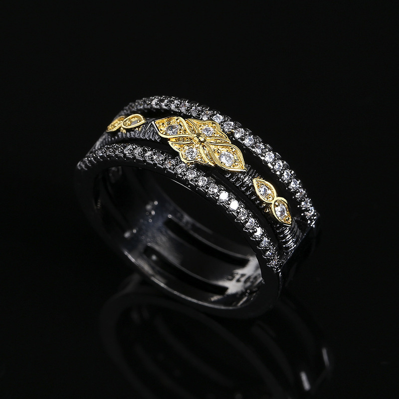 Exquisite Black Gold Two Color Women's Ring Multilayer Geometric Jewelry Party Ring High Quality Temperament Jewelry