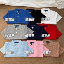 高品质/可扫码 拉夫两粒扣翻领针织衫小ma刺绣夏季女式上衣