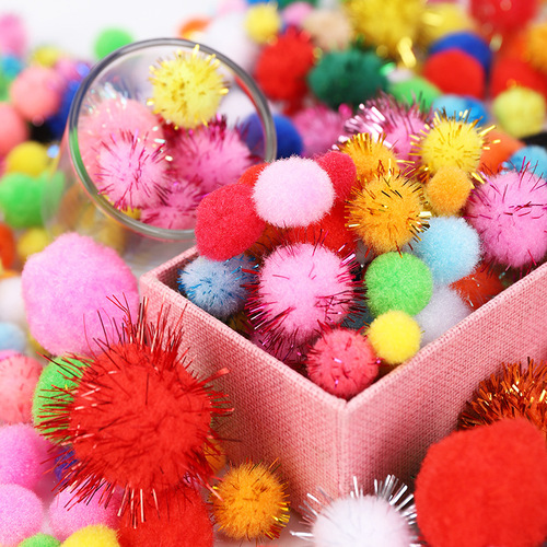 Children's creative diy handmade glitter plush balls, mixed high-elastic colorful small plush balls, mixed jewelry materials