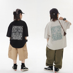 24夏季新款潮酷寶藏地圖印花童T恤寬鬆雙紗棉童T恤