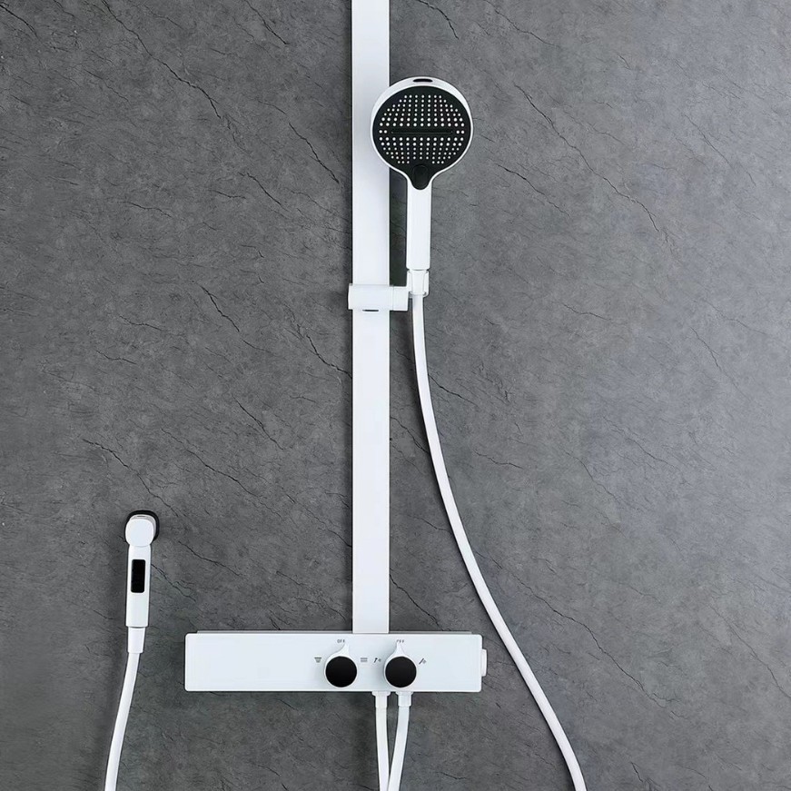 Pistola gris inteligente ducha de temperatura constante estante de almacenamiento grande traje de ducha baño abierto-montado sobrealimentado boquilla de pantalla gigante