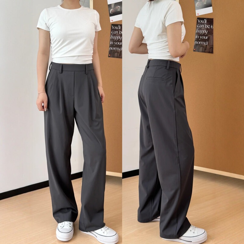 Summer New Women's High-Waisted Suit Pants 2025 Spring/Summer Quick-Dry Elastic Waist Casual Slimming Wide-Leg Drapey Long Pants