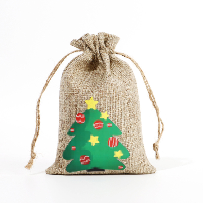 Amazon Venta caliente de Navidad bolsa de regalo de lino decoración de regalo de Navidad pequeña bolsa de tela de Halloween bolsa de embalaje de dulces