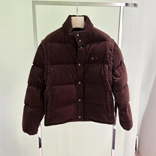 跨境秋冬新款灯芯绒羽绒服双袖可拆卸隐藏帽保暖90白鸭绒男女同款