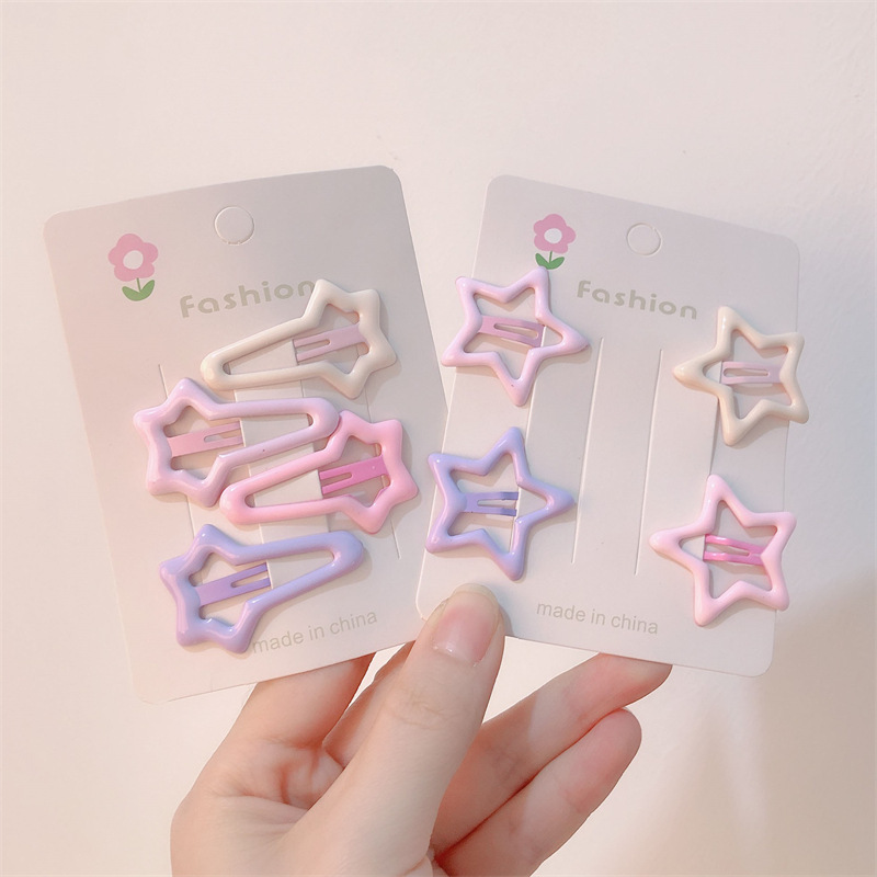 Gradient fantasy pink star hairpin Internet celebrity side broken hair bangs BB clip girl heart all-match hairpin headdress
