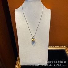 西洋中古铜镀18亮金色设计款金色仿南洋珍色葫芦款精致项链镶嵌莱