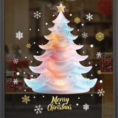 Aike JD4664 クロスボーダー新しいクリスマスカラフルなガラスツリーウィンドウステッカーショッピングモールレイアウト取り外し可能な静電ステッカー
