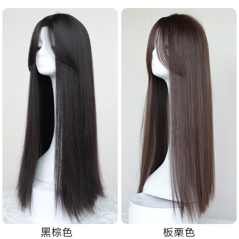 Lace wig women's long straight hair natural mid-length black top hair pullover summer fashion fake hair manufacturer