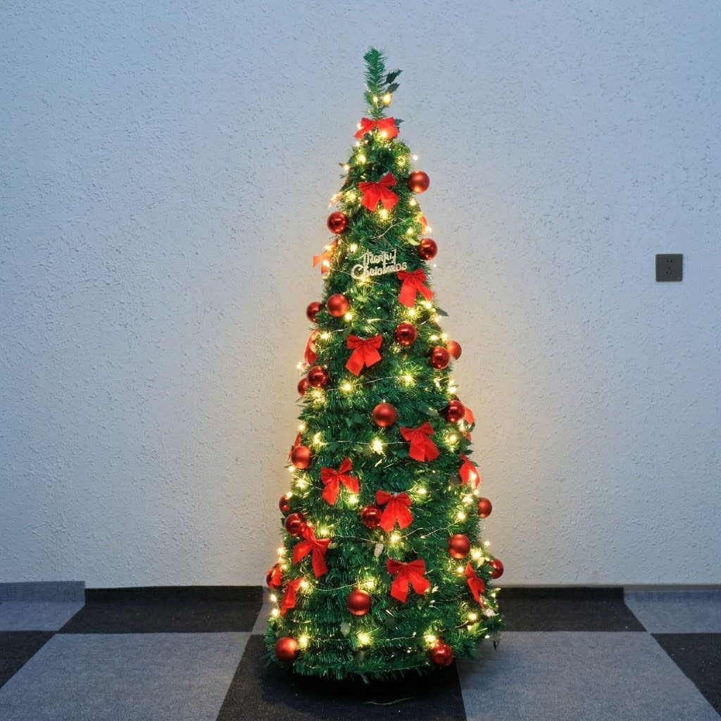 Árbol de Navidad retráctil plegable paquete doméstico decoración de Navidad árbol de torre de PVC 1.8m nuevo solo transfronterizo