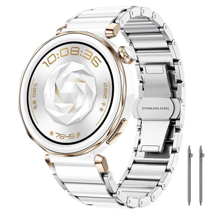 Aplicable para Huawei GT5Pro / GT5 / GT418mm correa de acero inoxidable cerámica hebilla de mariposa correa de cadena de tres cuentas